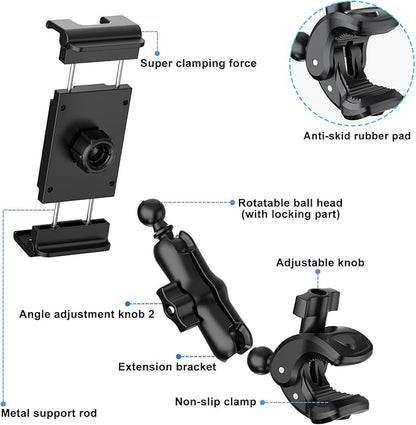 PLDHPRO Tablet Holder for Mic Stand 360° Swivel iPad Music Stand Mount for Microphone with Clamp, Musicians Stage Portable Stands Guitar Tripod Accessories Compatible 5.1-15.6'' Devices
