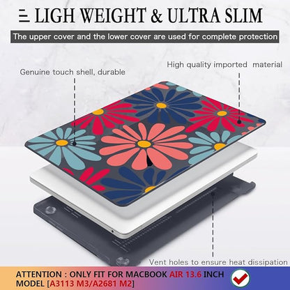 CISSOOK Compatible with MacBook Air 13 inch Case 2025 2024 2023 2022 Release M4 M3 M2 Chip, Plastic Hard Shell Cover Keyboard Skin for MacBook Air 13.6 inch A3240 A3113 A2681, Daisy Flowers
