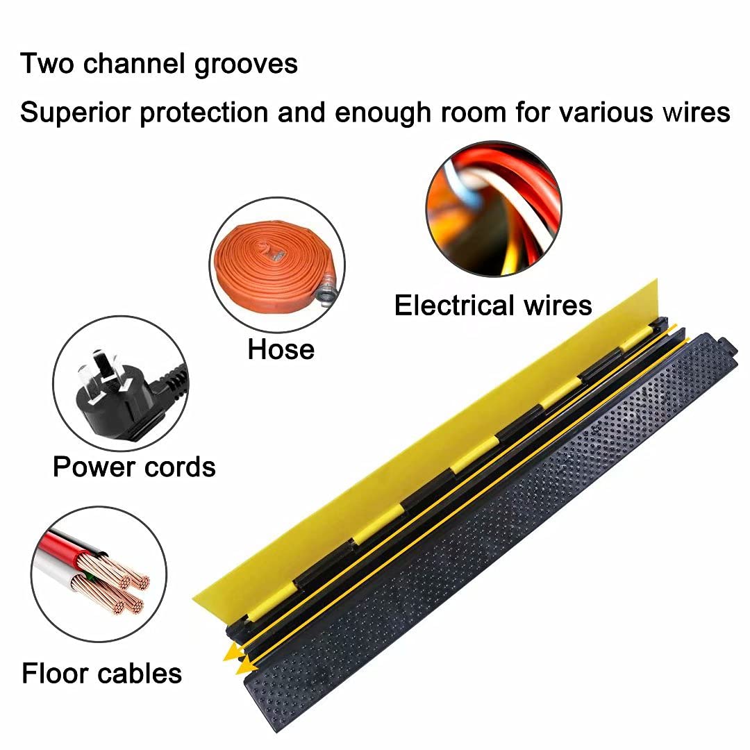 YONSHENG Rubber Cable Ramp Cord Cover Cable Protector Ramps Wire Hose Protective 2 Channel 22000Lbs Load Capacity Traffic Speed Bump for Asphalt Concrete Gravel Driveway Indoor Outdoor, 5 Pack