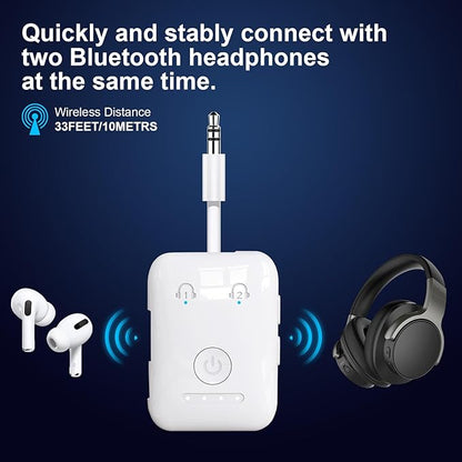 Premium Bluetooth 5.4 Transmitter, Airplane Wireless Adapter, Supports 2 AirPods/Headphones, Bluetooth Transmitter for TV, Airplane, Gym, with aptX Adaptive & Low Latency
