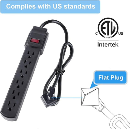 6-Outlet Surge Protector – 250 Joules, 6ft Cord, 15A/125V, 1875W Max – Right Angle Plug, Black – Home, Office, & Electronics Protection