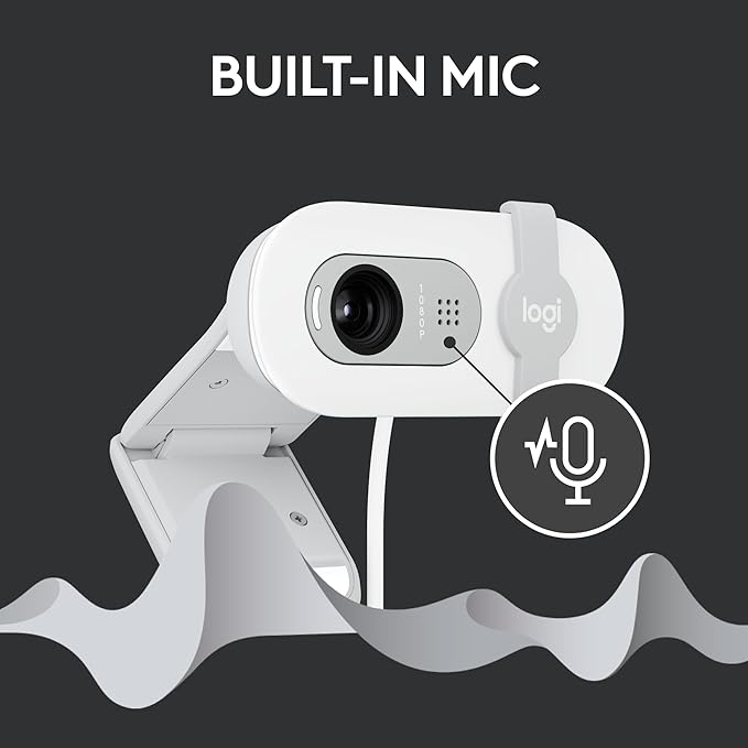 Logitech Brio 100 Full HD 1080p Webcam for Meetings, Streaming, Desktop, Laptop, PC - Built-in Mic, Shutter, USB-A, Teams, Zoom - Off-White