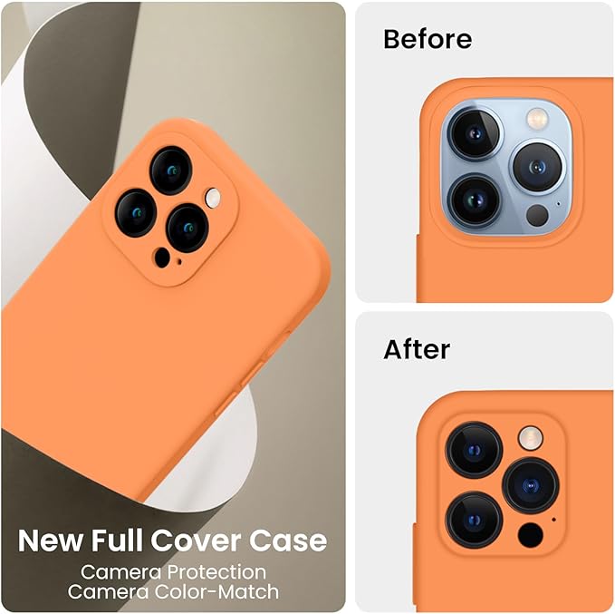 FireNova Designed for iPhone 13 Pro Case, Silicone Upgraded [Camera Protection] Phone Case with [2 Screen Protectors], Soft Anti-Scratch Microfiber Lining Inside, 6.1 inch, Kumquat