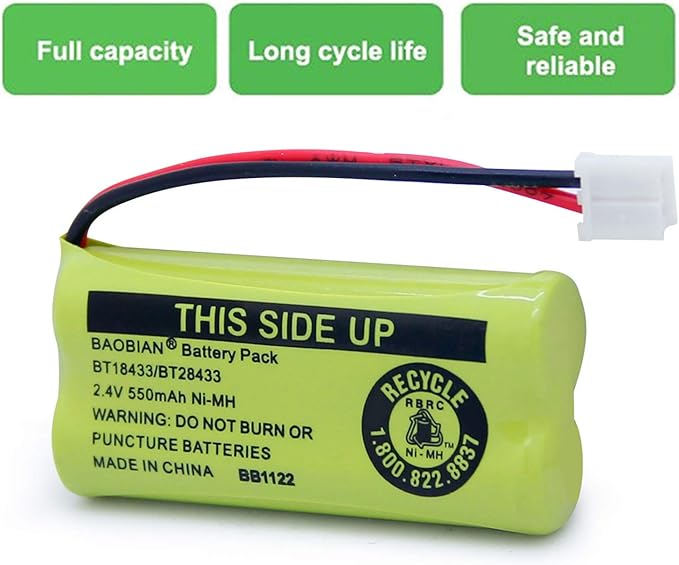 2.4V Rechargeable Cordless Phone Batteries Compatible with for AT&T/Lucent BT-18433 BT-184342 BT-28433 BT-284342 BT-6010 BT-8000 BT-8001 BT-8300 Empire CPH-515D CPH515D(Pack of 2)
