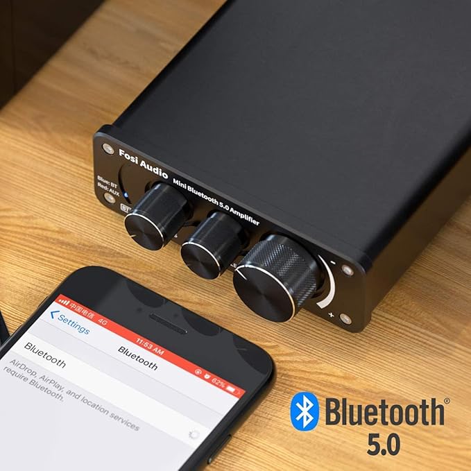 Fosi Audio BT10A Bluetooth 5.0 Stereo Audio Amplifier Receiver 2 Channel Class D Mini Hi-Fi Integrated Amp for Home Passive Speakers 50W x 2 TPA3116