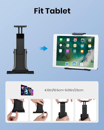 Moukey Tablet Holder for Microphone Stand, Adjustable Mic Music Stand Phone Holder Mount, Compatible with iPad, iPhone, Android, All 4.7 to 12.9 Inches Tablets & Smartphones