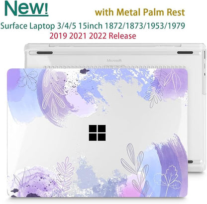 Tuiklol Case for 15 Inch Microsoft Surface Laptop 5/4/3 2022-2020, Model 1979/1953/1872/1873 Hard Shell Cover, Keyboard Cover+Screen Protector+Dust Plugs,Inset Flora