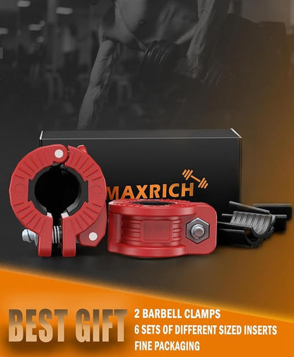 MAXRICH Barbell Clamp 1 inch Multiple Sizes & Adjustable Weight Clips for Quick Release Barbell Collars