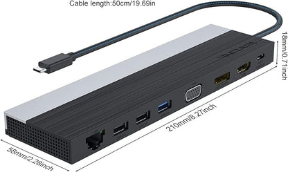 WAVLINK 12-in-1 USB C Docking Station, Triple Display Type C Hub Multiport Adapter with HDMI, DisplayPort, VGA, Ethernet, USB-C 100W PD3.0 Charging, USB3.0, USB2.0, SD/TF Card Reader, Audio- UMD03