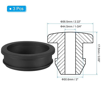 PATIKIL 50.6mm / 2 Inch Drill Hole,1-3/4 Inch ID Rubber Grommets, 3Pcs Top Hat Grommet for Wiring Eyelet Ring Gasket Automotive Firewall Cable Hole Plugs Wires Protection, Black