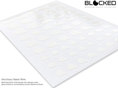 BLOCKED Stackable Webcam/Camera Vinyl Covers | 57 TabbedLow-Tack Restickable Webcam Sticker | Multiple Sizes | White 57-Pack Tabbed (Ultra Glossy)