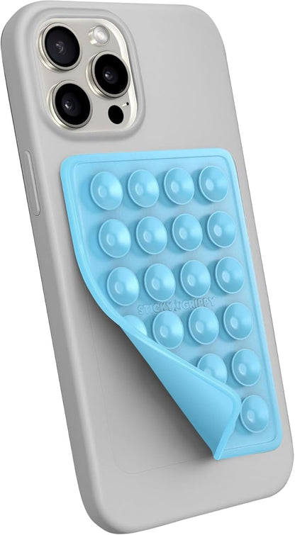 StickyGrippy Suction Phone Case Mount, Sillicon Adhesive Phone Accessory for iPhone and Android, Hands-Free Fidget Toy Mirror Shower Phone Holder, Tiktok Videos and Selfies (Blue)