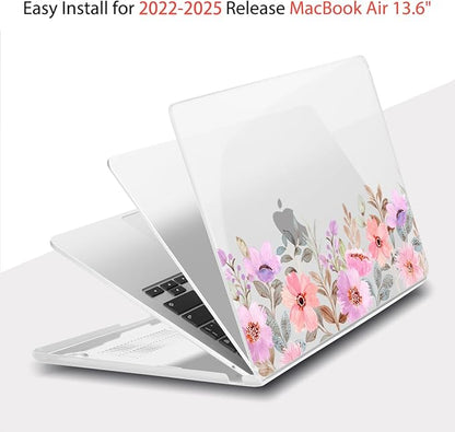 Teryeefi for MacBook Air M4 M3 M2 13 inch Case fits Model A3240 A3113 A2681, Hard Shell for MacBook Air 13.6" 2022-2025 Released Case with Keyboard Cover+Screen Protector, Pink Flower Garden-A