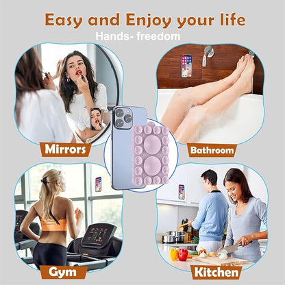 Double Sided Silicone Suction Phone Holder Mount,Compatible with iPhone and Android Cases Hands-Free Mirror Shower Phone Mount Strong Grip Holder (Violet, Double Sided 2PCS)