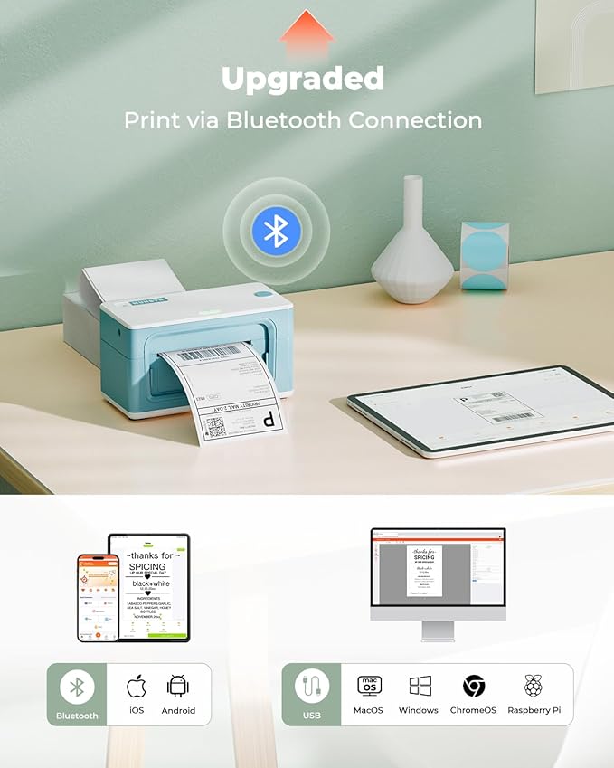MUNBYN Bluetooth Thermal Label Printer 941B, Wireless 300DPI 4x6 Shipping Label Printer for Small Business, Compatible with Windows, Mac, iPhone, Android, PC, Ebay, Amazon, Shopify, Etsy, USPS (Green)