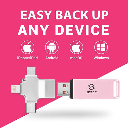 Multiport-Photo-Stick-USB-Flash-Drive 128GB | Truly Automatic Backup for iPhone iPad Android PC Mac | Offline Secure Photo Backup Storage Easy Photo Backup & Transfer Device Picture Saver MemoryStick