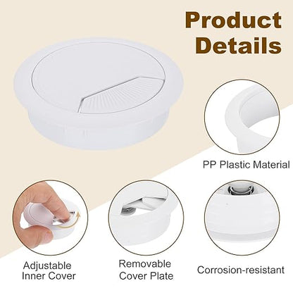 uxcell 5 Pcs 60mm (2.36 Inch) Desk Grommet, Plastic Cable Hole Cover, Wire Cord Cable Organizer for Home Office Computer Desk Cabinet, White