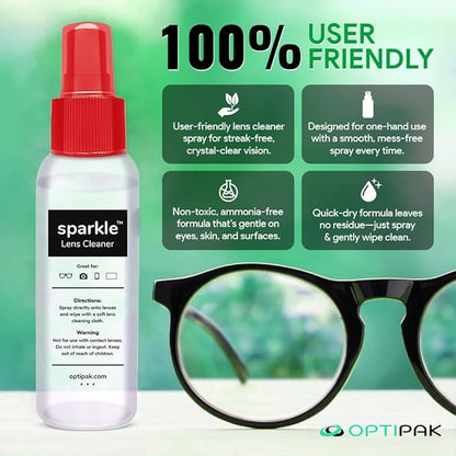 Sparkle Anti-Reflective Lens Cleaner Spray kit | (2) 2oz Glasses Cleaner Spray + (2) Microfiber Cloth for Eyeglasses, Sunglasses, Lenses, Screens and Camera Cleaning Kit (4 Piece Set)