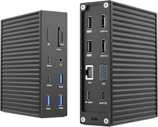 ACASIS USB C Docking Station Dual Monitor,16-in-1 Laptpop Docking Station with 2* HDMI,VGA,2.5G Ethernet,SD/TF,10Gbps USB-C 3.1,3.5mm Audio,PD100W,USBC Hub for MacBook/Dell/Lenovo/HP/ThinkPad (Black)