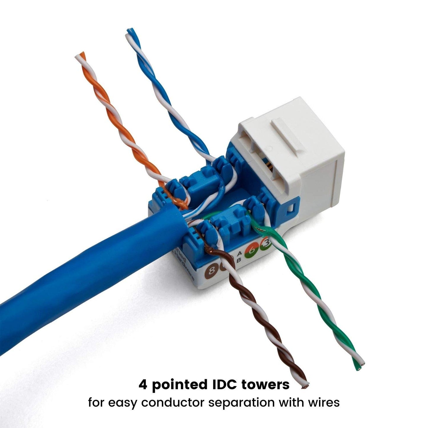TRUE CABLE Cat6A Unshielded (UTP) Keystone Jack, 90-Degree Punch-Down RJ45 Female Module, PoE++ 4PPoE, UL Listed & TIA Certified, White, 12 Pack