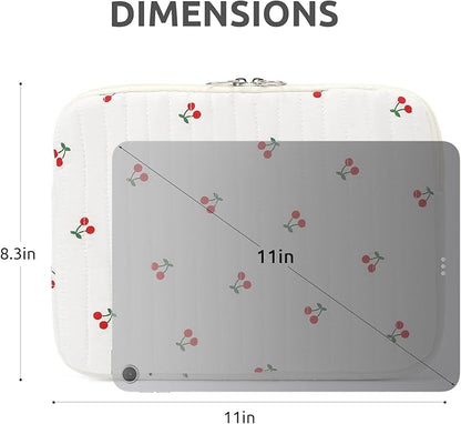 Puffy Laptop Sleeve 13-15.6 Inch Cute Quilted Laptop Protective Case Padded Floral Computer Sleeve for MacBook (B-Cherry, 11 Inch)