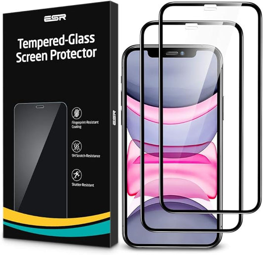 ESR Full-Coverage Tempered-Glass Compatible for iPhone 11 Screen Protector/iPhone XR Screen Protector [2-Pack] [Easy Installation Frame] [3D Curved Edges] for iPhone 11, iPhone XR