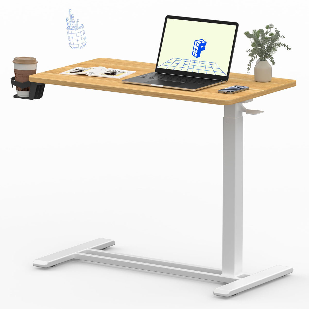 FLEXISPOT 28" Mobile Standing Desk Pneumatic Lift Computer Workstations
