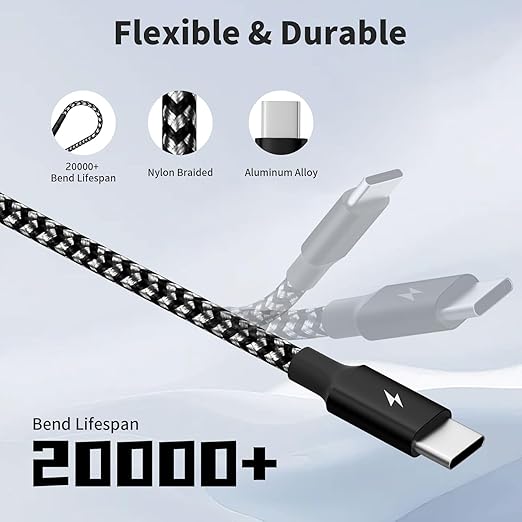 USB C Splitter Multi Charging Cable, Dual Type C Charger Cord,4 in 1 Multiple Nylon Braided Cable with 4 Type-C Connectors Compatible with iPhone 15 Pro Max/Samsung Galaxy/Tablets/Google-1Pack 5FT.