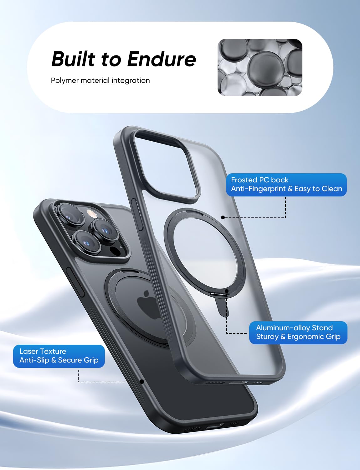 MAGIC JOHN 360° Rotatable Magnetic Invisible Stand for iPhone 14 Pro Case [Anti-Slip Grip] [Compatible with MagSafe] 16FT Shockproof for iPhone 14 Pro Case with Kickstand, Black