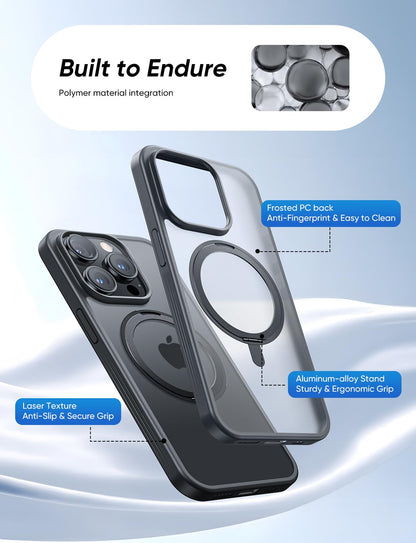 MAGIC JOHN 360° Rotatable Magnetic Invisible Stand for iPhone 14 Pro Case [Anti-Slip Grip] [Compatible with MagSafe] 16FT Shockproof for iPhone 14 Pro Case with Kickstand, Black