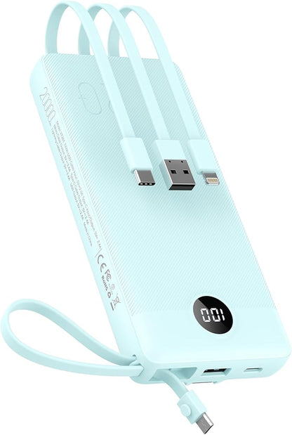 VEEKTOMX Portable Charger with Built-in Cables, 20000mAh Power Bank for iPhone, Fast Charging USB C Battery Pack, Travel Essentials Powerbank Compatible with iPhone, Samsung, Android, etc