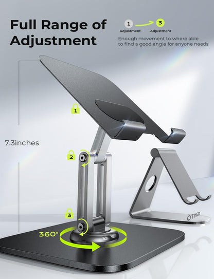 LISEN for iPad Stand Holder [All-Metal Foldable] Adjustable Tablet Stand for Desk, 2026 iPad Accessories Rotating Display Stand Office Men Gifts Kindle Tablet PS Switch iPhone 11"-4.7"