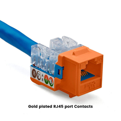 TRUE CABLE Cat6A Unshielded (UTP) Keystone Jack, 90-Degree Punch-Down RJ45 Female Module, PoE++ 4PPoE, UL Listed & TIA Certified, Orange, 12 Pack