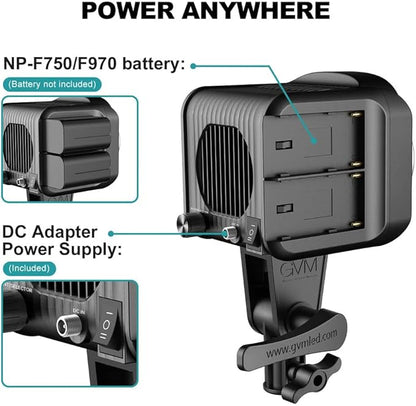 GVM SD80S 80W COB Video Light Kit, 5600K Continuous Lighting for Photography with Bowens Mount Softbox&Stand, 8 Lighting Effects Support AC Adapter & NP Series Battery