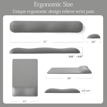UnivoColors Design-Wave Set of Keyboad Wrist Rest & Mouce Pad,Artificial Sheepskin+Memory Foam+Ergonomic+Anti-Slip Gel, Resilience Support During Work and Gaming,Keyboard Accessory,Grey
