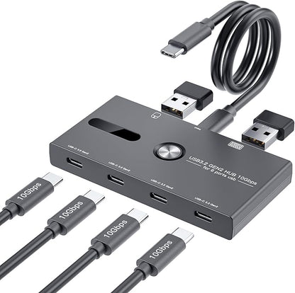 10Gbps USB C Hub, 6 Ports Type C Splitter, USB-A/C to USB C/A Adapter for PC, Laptop, MacBook Pro/Air, iMac, Surface Pro, Chromebook, Etc(HUB ONLY, Not Support Charging/Monitor)