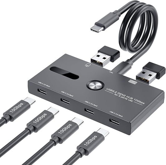10Gbps USB C Hub, 6 Ports Type C Splitter, USB-A/C to USB C/A Adapter for PC, Laptop, MacBook Pro/Air, iMac, Surface Pro, Chromebook, Etc(HUB ONLY, Not Support Charging/Monitor)
