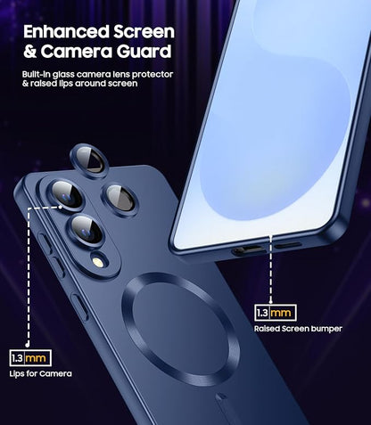 Magnetic for Samsung Galaxy S25 Edge Case [Compatible with MagSafe][Built-in Camera Lens Protector] Slim Soft Silicone Bumper Shockproof Metallic Luster Phone Case (Blue)