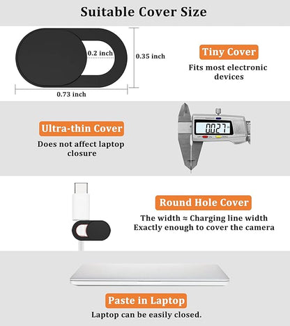 Webcam Cover, 0.03in Ultra Thin Slide Web Camera Covers for Laptop Computer Smartphone Mac iMac MacBook, Sliding Blocker Cover Protect Your Privacy Security (9*Black)