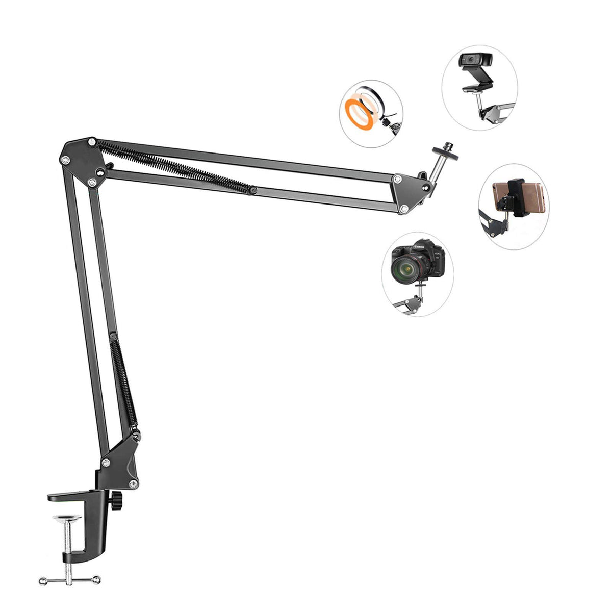 LenTok Overhead Tripod Mount for Camera Webcam Ring Light, Flexible Over Head Arm for iPhone with Phone Holder and Ball Head, Table Stand Accessory for Phone Video Recording Live Stream
