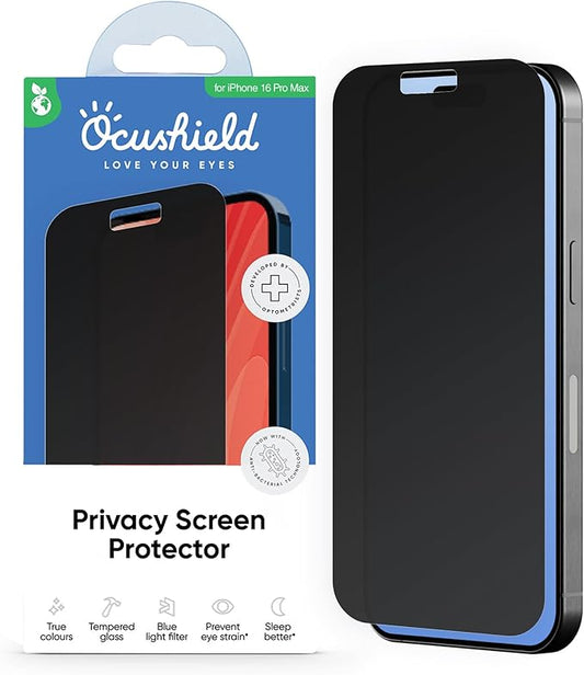 Ocushield Privacy Anti Blue Light Tempered Glass Screen Protector of iPhone 16 Pro Max (6.9") – Anti-Spy, Blocks Blue Light, Prevents Eye Strain & Helps You Sleep Better, 9H Hardness & Case Friendly