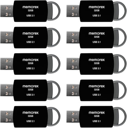 32GB Memorex USB 3.1 Flash Drive – Transfer Speeds Up to 10x Faster Than USB 2.0, Latest USB 3.1 Gen 1 Technology, Lightweight Design, for Daily File Management, Type-A Connector, 10-Pack