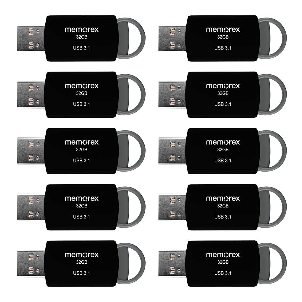 32GB Memorex USB 3.1 Flash Drive – Transfer Speeds Up to 10x Faster Than USB 2.0, Latest USB 3.1 Gen 1 Technology, Lightweight Design, for Daily File Management, Type-A Connector, 10-Pack