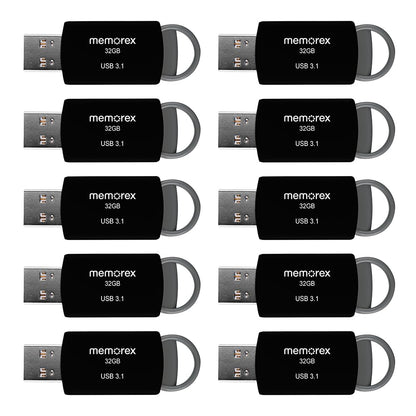 32GB Memorex USB 3.1 Flash Drive – Transfer Speeds Up to 10x Faster Than USB 2.0, Latest USB 3.1 Gen 1 Technology, Lightweight Design, for Daily File Management, Type-A Connector, 10-Pack