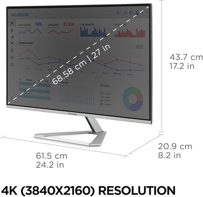 ViewSonic VX2776-4K-MHDU 27 Inch 4K UHD IPS Monitor, 65W USB C, HDR10 Content Support, Thin Bezels, HDMI and DisplayPort