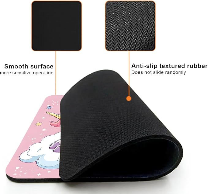 Mouse Pad, Pink Cute Unicorn Mouse Pads for Desk, 9.5" x 7.9" Non-Slip Rubber Base Computer Mousepad with Women, Portable Square Design for Wireless Mouse and Pad Laptop Office & Travel
