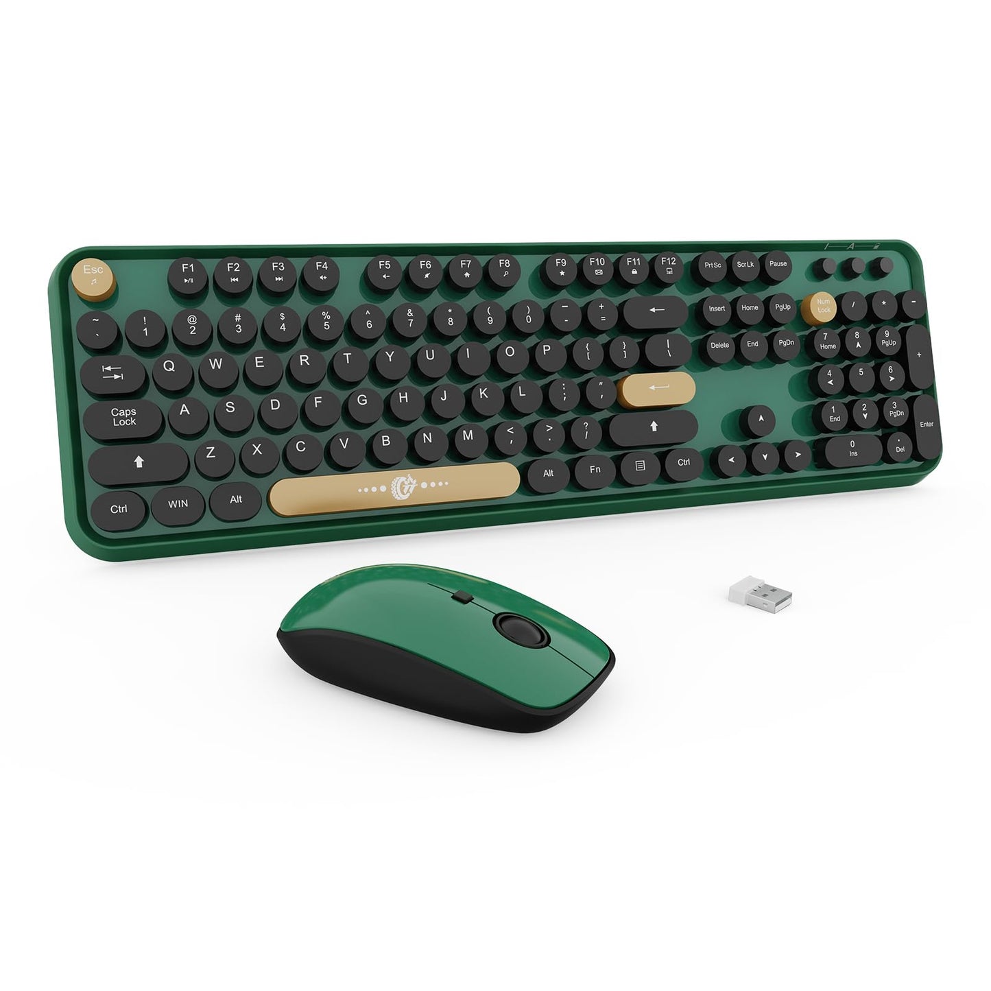 Green Wireless Keyboard and Mouse Combo,Typewriter Keyboard with Round Keys,2.4G Wireless Full Size Colorful Keyboard with Number Pad for Computer Laptop and Desktop