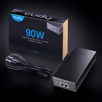 Cudy POE400 90W Gigabit Ultra PoE++ Injector Adapter, IEEE 802.3 bt /802.3at/802.3af Compliant, Up to 90W Ultra Power Supply, 10/100/1000Mbps Shielded RJ-45, Plug & Play, Metal housing