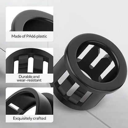200PCS 1/2" Black Cable Snap Bushing Grommet, Snap in Cord Bushing Protect Cables
