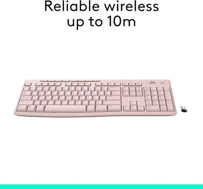 Logitech K270 Wireless Keyboard for Windows, 2.4 GHz Wireless, Full-Size, Number Pad, 8 Multimedia Keys, 2-Year Battery Life, Compatible with PC, Laptop - Rose